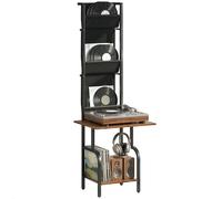 HOMCOM Rangement pour tourne-disques vinyles avec 3 poches en tissu - Avec compartiment ouvert - Pour jusqu'à 40 albums - 50 x 48,5 x 144 cm - Marron rustique