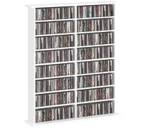 HOMCOM Rangements pour CD et DVD 106,5x24x126,3cm Blanc | Meuble de Rangement Multimédia, Capacité Max. 720 CDs/396 DVDs et Blu-ray, 16 Compartiments et 12 Étagères Réglables