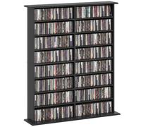HOMCOM Rangements pour CD et DVD 106,5x24x126,3cm Noir | Meuble de Rangement Multimédia, Capacité Max. 720 CDs/396 DVDs et Blu-ray, 16 Compartiments et 12 Étagères Réglables