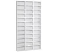 HomCom Étagère Rangement CD/DVD 1116 CD/528 DVD 36 compartiments réglables 102×23,5×195 cm Blanc