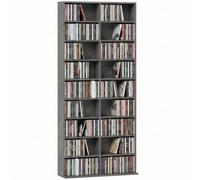 HOMCOM Rangements pour CD et DVD 18 Compartiments 78,5x24x175cm Gris Clair | Meuble de Rangement Multimédia, Capacité Max. 640 CD/360 DVD et 430 Blu-ray, 14 Étagères Réglables, pour Salon, Chambre
