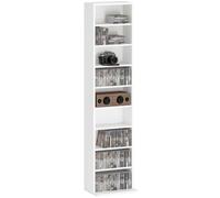 HOMCOM Rangements pour CD et DVD 260 CD/120 DVD 33 x 24 x 140 cm Blanc | Meuble de Rangement Multimédia, 9 Compartiments, 6 Étagères Réglables, pour Salon Chambre Bureau