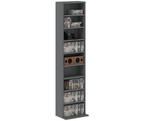 HOMCOM Rangements pour CD et DVD 260 CD/120 DVD 33 x 24 x 140 Gris | Meuble de Rangement Multimédia, 9 Compartiments, 6 Étagères Réglables, pour Salon Chambre Bureau