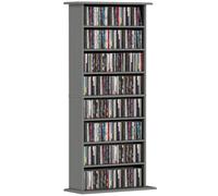 HOMCOM Rangements pour CD et DVD 58x24x126,3cm Gris | Meuble de Rangement Multimédia, Capacité Max. 360 CDs/185 DVDs et Blu-ray, 8 Compartiments et 6 Étagères Réglables