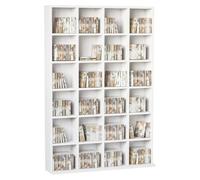 HOMCOM Rangements pour CD et DVD 89 x 20 x 130,5 cm Blanc | Meuble de Rangement Multimédia, 24 Compartiments, Capacité Max. 456 CD/336 DVD, Bibliothèque en Bois avec Étagères Réglables