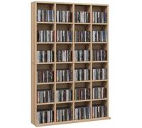 HOMCOM Rangements pour CD et DVD 89x20x130,5 cm, Bois Naturel | Meuble de Rangement Multimédia, Bibliothèque, 24 Compartiments, Étagères Ajustables, Capacité Max. 456 CD/336 DVD
