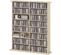 HOMCOM Rangements pour CD et DVD avec 16 compartiments et 12 étagères réglables capacité max. 720 CD/396 DVD et Blu-ray naturel