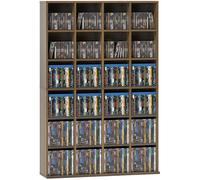 HOMCOM Rangements pour CD et DVD 89 x 20 x 130,5 cm Marron Clair | Meuble de Rangement Multimédia, 24 Compartiments, Capacité Max. 456 CD/336 DVD, Bibliothèque en Bois avec Étagères Réglables