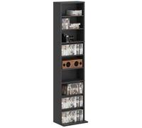 HOMCOM Rangements pour CD et DVD, meuble de rangement multimédia, capacité max. 260 CD/120 DVD, 9 compartiments et 6 étagères réglables, pour salon, chambre, bureau, 33 x 24 x 140 cm, noir
