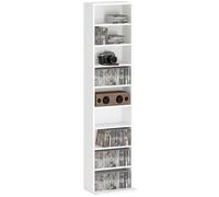 HOMCOM Rangements pour CD et DVD, meuble de rangement multimédia, capacité max. 260 CD/120 DVD, 9 compartiments et 6 étagères réglables, pour salon, chambre, bureau, 33 x 24 x 140 cm, blanc