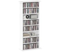 HOMCOM Rangements pour CD et DVD, meuble de rangement multimédia, capacité max. 360 CD/185 DVD et Blu-ray, 8 compartiments et 6 étagères réglables, pour salon, chambre, 58 x 24 x 126,3 cm, blanc