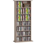 HOMCOM Rangements pour CD et DVD, meuble de rangement multimédia, capacité max. 360 CD/185 DVD et Blu-ray, 8 compartiments et 6 étagères réglables, pour salon, chambre, 58 x 24 x 126,3 cm, naturel