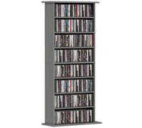 HOMCOM Rangements pour CD et DVD, meuble de rangement multimédia, capacité max. 360 CD/185 DVD et Blu-ray, 8 compartiments et 6 étagères réglables, pour salon, chambre, 58 x 24 x 126,3 cm, gris