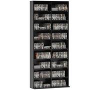 HOMCOM Rangements pour CD et DVD, meuble de rangement multimédia, capacité max. 640 CD/360 DVD et 430 Blu-ray, 18 compartiments 14 étagères réglables, pour salon, chambre, 78,5x24x175cm, noir