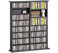 HOMCOM Rangements pour CD et DVD, Meuble de Rangement multimédia, capacité Max. 720 CD/396 DVD et Blu-Ray, 16 Compartiments et 12 étagères réglables, pour Salon, Chambre, 106,5x24x126,3cm, Noir