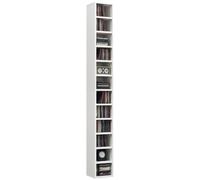 HOMCOM Rangements pour CD et DVD Tour CD, 21 x 20 x 175 cm, Blanc | Étagère Colonne de Rangement, Meuble de Rangement, 12 Compartiments, Capacité Max. 204 CD