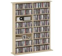 HOMCOM Meuble rangement CD/DVD – 16 compartiments, 12 étagères réglables, 720 CD/396 DVD, naturel