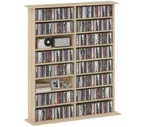 HOMCOM Meuble rangement CD/DVD – 16 compartiments, 12 étagères réglables, 720 CD/396 DVD, naturel