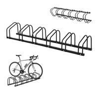 HomCom Râtelier 6 vélos – Range-vélos sol ou mural, pneu 65 mm pour VTT/enfants/BMX, acier noir