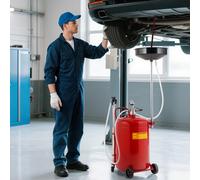 HOMCOM Récupérateur de vidange d'huile usagée 68L, hauteur réglable 101-141 cm, chariot récupération huiles roues poignée rouge