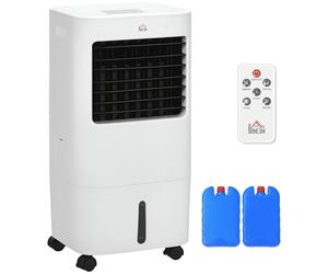 HOMCOM Refroidisseur d'air portable ventilateur 65 W par évaporation 3 en 1 avec réservoir d'eau de 15 L, oscillation, télécommande, 3 modes, minuterie 8H, refroidit 20 m², blanc