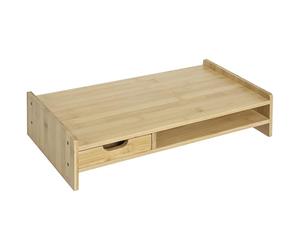 HOMCOM Rehausseur écran PC bureau rehausseur ecran support moniteur, ordinateur portable, TV avec tiroir et niche en bambou, 49 x 25,5 x 11,5 cm bois naturel