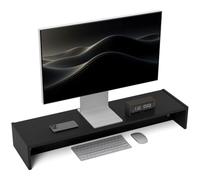 HOMCOM Rehausseur Écran PC Bureau Support d'Écran d'Ordinateur 100 cm Noir | Support Moniteur, Deux Compartiments de Rangement, Bureau à Domicile