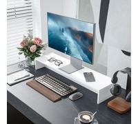 HOMCOM Rehausseur écran PC bureau support d'écran d'ordinateur de 100 cm support moniteur avec deux compartiments, blanc