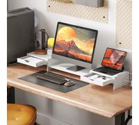 HOMCOM Rehausseur écran PC bureau support d'écran d'ordinateur de 60-116 cm support moniteur avec 2 tiroirs, longueur et angle réglables, pour ordinateur portable, ordinateur, PC, blanc Optimisez votr