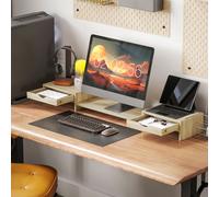 HOMCOM Rehausseur écran PC bureau support d'écran d'ordinateur de 60-116 cm support moniteur avec 2 tiroirs, longueur et angle réglables, pour ordinateur portable, ordinateur, PC, blanc Optimisez votr