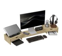 HOMCOM Rehausseur Écran PC Bureau Support Moniteur 60-116 cm pour PC Chêne | Support d'écran d'ordinateur, 2 Tiroirs, Longueur et Angle Réglables, pour Ordinateur Portable