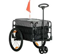 HOMCOM Remorque 2 en 1 pour vélo Remorque de transport pour vélo avec pneus gonflables 20 pouces Capacité de charge 40 kg Acier Tissu Oxford Noir+Gris 130 x 64 x 64/103 cm