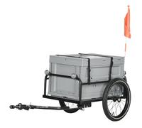HomCom Remorque chariot à vélo Coffre amovible pliable 65 L 40 kg max pneus & réflecteurs Gris