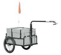 HOMCOM Remorque Chariot à vélo avec Coffre de Rangement Amovible et Pliable de 65L, pneus et réflecteurs de sécurité, Charge maximale de 40KG, Gris