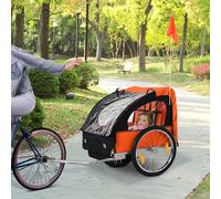HOMCOM Remorque Vélo Enfants à 2 Places, 2 Ceintures de Sécurité, Châssis en Acier et Couverture en Tissu Oxford Orange