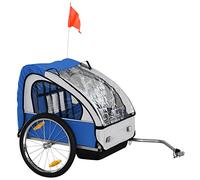 HOMCOM Remorque vélo pour enfants avec 2 sièges, 2 ceintures de sécurité, cadre en acier et housse en tissu Oxford Bleu
