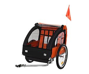HOMCOM Remorque vélo pour enfants avec 2 sièges, 2 ceintures de sécurité, cadre en acier et housse en textile Oxford Orange