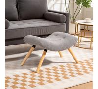 HOMCOM Repose pied salon ottoman pouf salon tabouret de canapé en tissu avec pieds en bois de hêtre, siège rembourré, gris