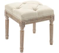 HOMCOM Repose pied salon, ottoman, siège rembourré en tissu aspect lin avec pieds en bois d'hévéa, 40 x 40 x 43 cm, beige