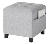 HOMCOM Repose-pieds carré, petit ottomane avec poche latérale, repose-pieds en tissu de lin avec pieds en bois d'hévéa et siège rembourré pour salon, chambre à coucher, entrée - 35 x 35 x 35 cm, gris