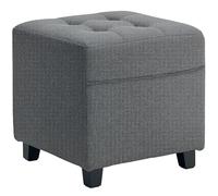HOMCOM Repose-pieds de salon tabouret bas tapissé en lin ottoman carré avec poche latérale couvercle avec boutons rembourrés et cadre en bois pour salon chambre gris