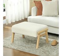 HOMCOM Repose-Pieds Pouf avec Coussin Doux Pieds en Bois Repose-Pieds avec Aspect Côtelé Crème