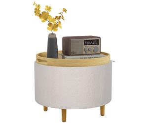 HOMCOM Repose-Pieds Pouf, Peluche Teddy, Espace de Rangement Caché, Couvercle Réversible, 56 cm x 56 cm x 42 cm, Blanc