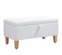 HOMCOM Repose-Pieds rembourré en Lin avec Pieds en Bois d'hévéa pour boîte de Rangement, Bout de lit, Banc à Chaussures, siège, Blanc crème
