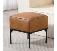 HOMCOM Repose-pieds Salon Tabouret Bas Tapissé en PU avec Pieds en Acier Rembourrage Épais Ottomane pour Canapé Marron