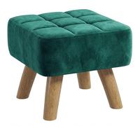 HOMCOM Repose-pieds touffeté moderne en velours avec pieds en bois d'hévéa, siège rembourré, pour salon, chambre à coucher, entrée, vert foncé