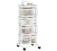 HOMCOM Resserre 4 paniers rotatifs sur Roues, Chariot de Rangement de Cuisine, Panier à légumes et Fruits avec Plateau supérieur, étagère en Fil d'acier, pour Cuisine, Salon et Chambre, Blanc