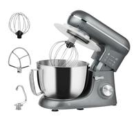 HOMCOM Robot pâtissier 1300 W, robot pétrin professionnel 4,5 L, bol d'acier inoxydable, 6+P vitesses et pulse, tête inclinable, crochet à pâte, fouet, batteur, spatule, pare-éclaboussures, argent