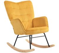 HOMCOM Rocking Chair Velours côtelé, accoudoirs, 120kg, Jaune
