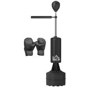 HOMCOM Sac de boxe sur pieds Brunier Punchingball 3 en 1 avec speedball, bras flexible pivotant, revêtement synthétique réglable en hauteur, base HDPE, dim. 88L x 48B x 155-205H cm, noir